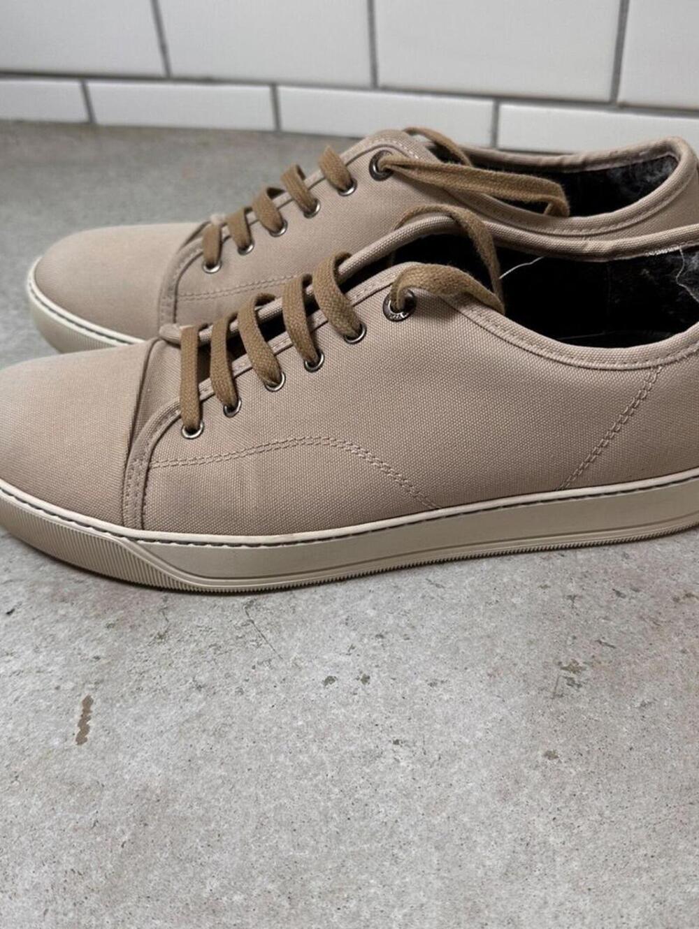Lanvin Men’s Low-Top Canvas Trainer Sneakers DBB1 Beige Size 10